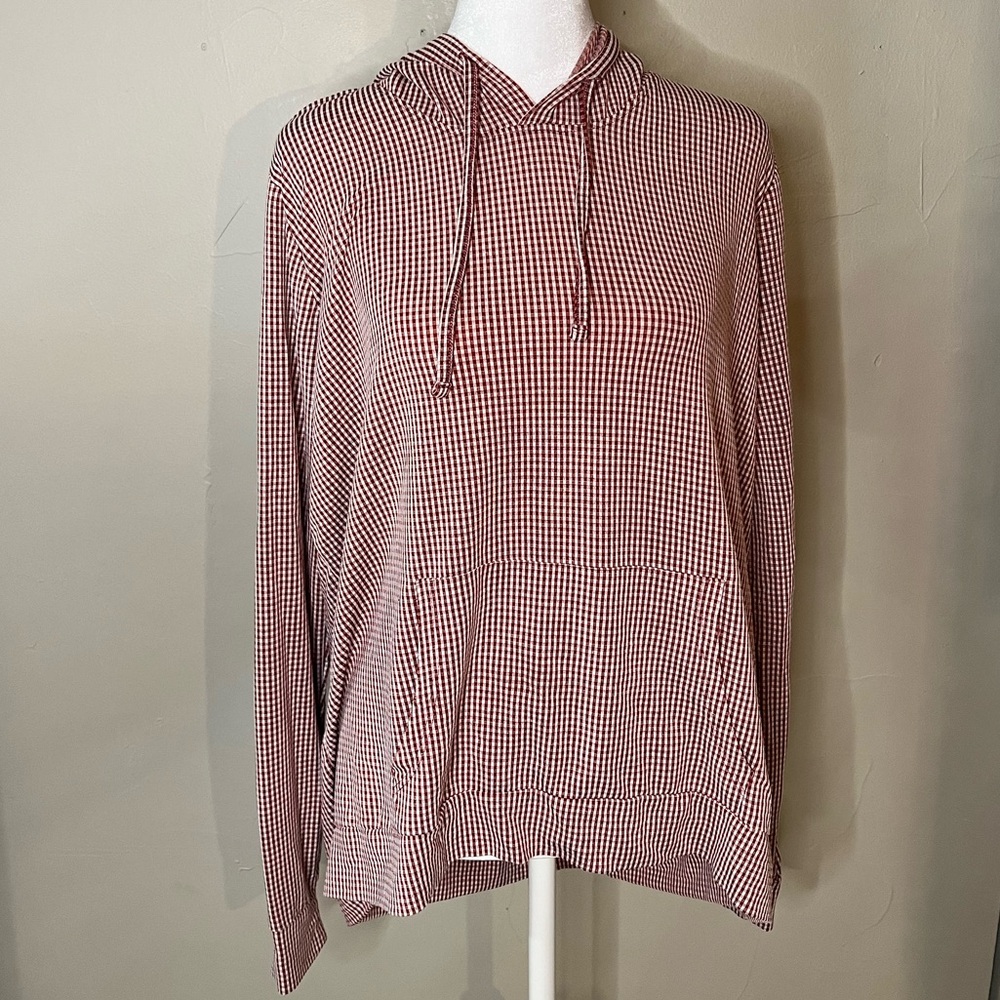 Weatherproof Vintage Red & White Gingham Print Hoodie in Size Large